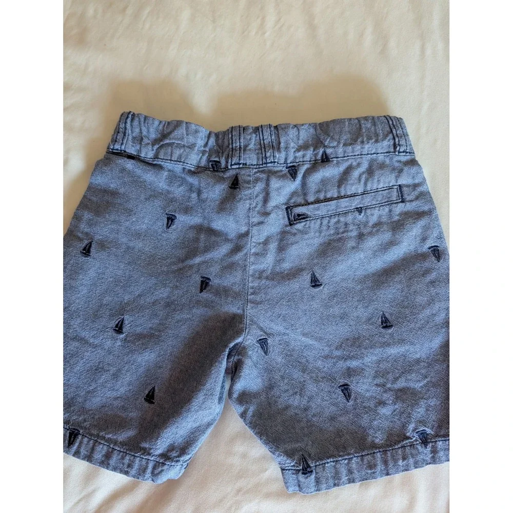 Carters‎ Boys Blue Chambray Sailboat Embroidered Shorts 4T Nautical Adjustable